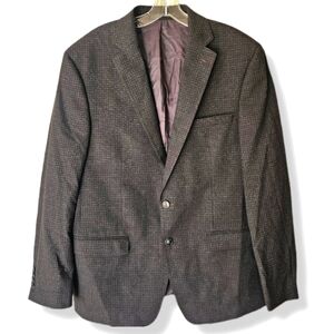 Calvin Klein 2 Button Brown Gray Plaid Blazer Sport Coat Size 44R Preppy